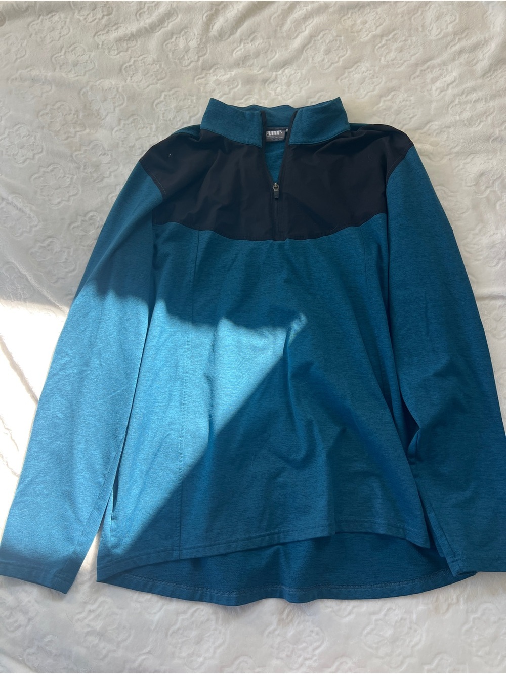 Puma Men's Teal and Black Half-Zip Pullover - Size XL